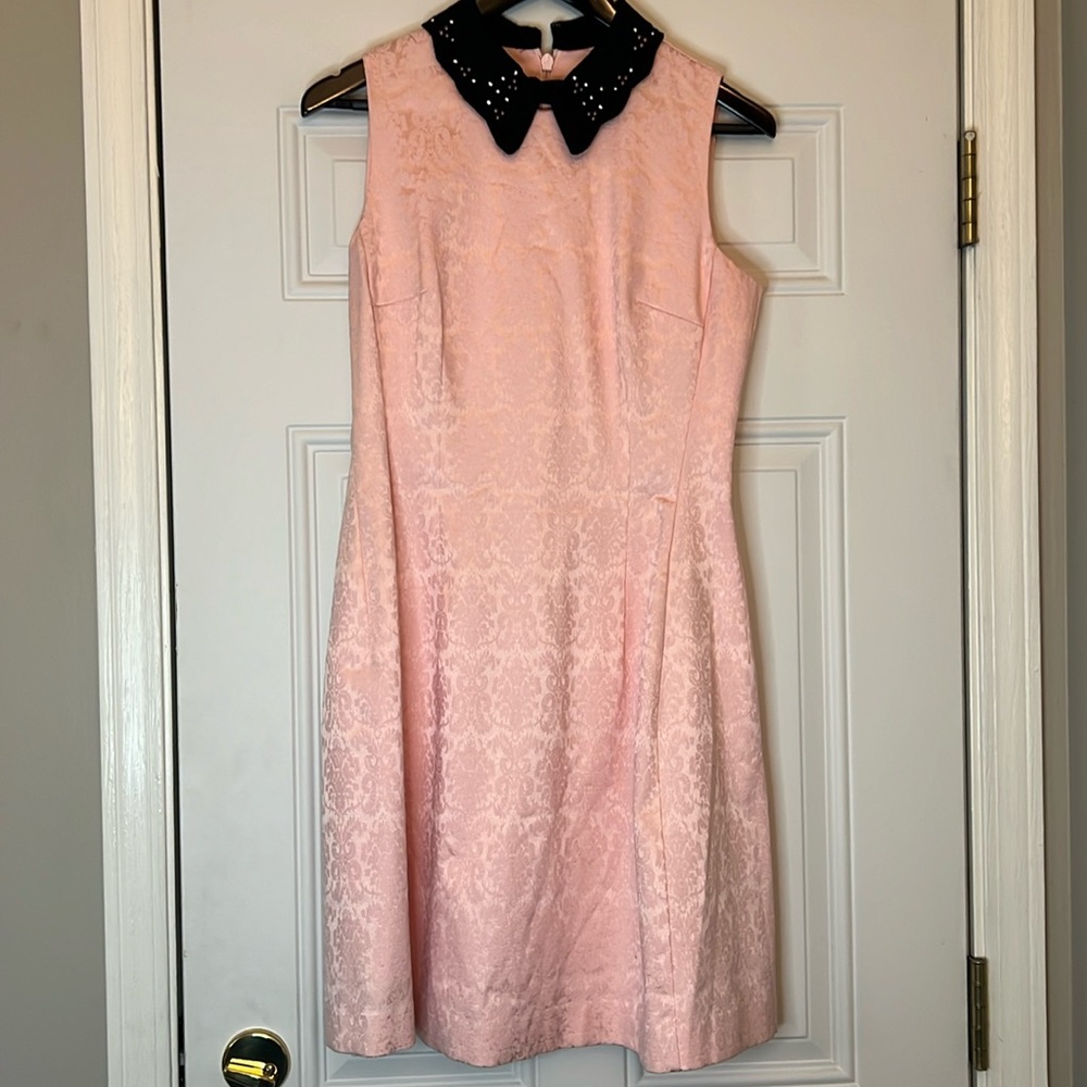 Eva Mendes Pink A-line Black Collar Dress